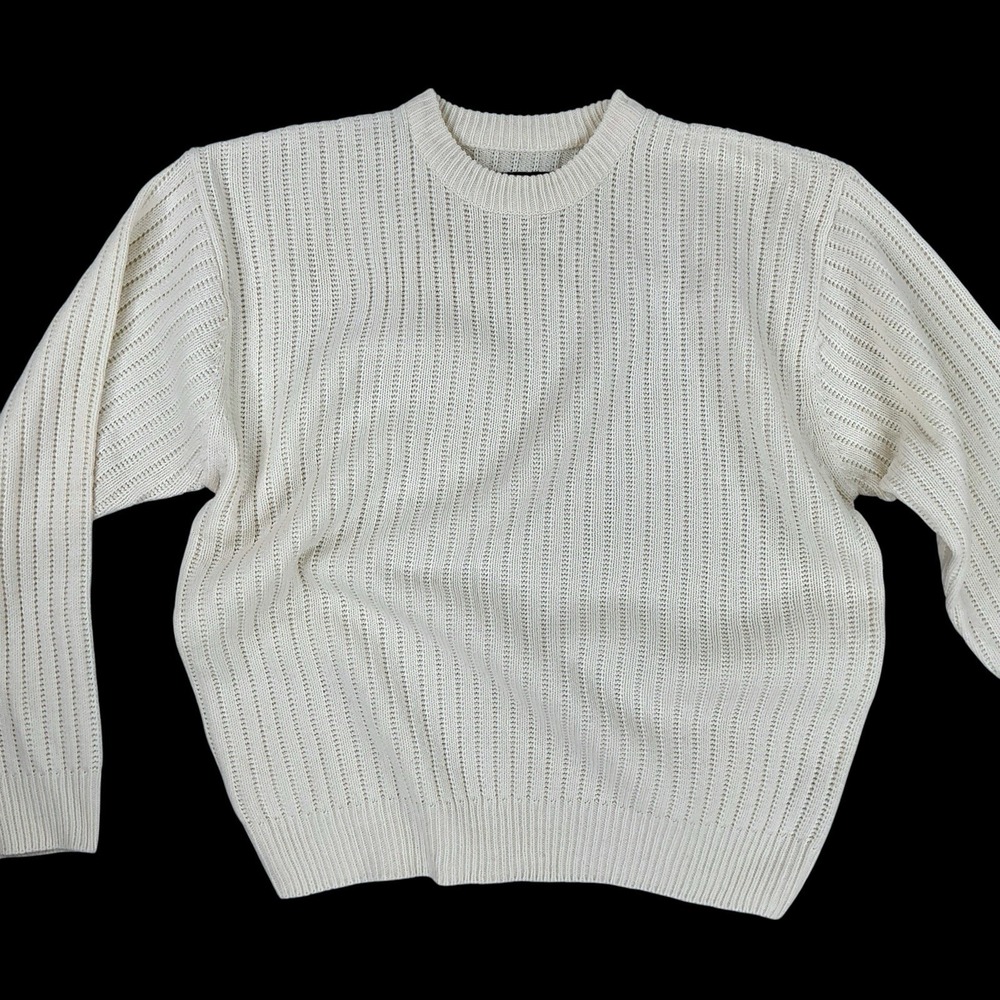 Sun River Sweater Men XL Ivory Long Sleeve Rib Chunky Vintage